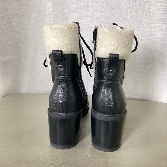 Marc Fisher Black Lansly Genuine Leather Sherpa Lined Combat Boots Size 9.5m EUC - Picture 2 of 12